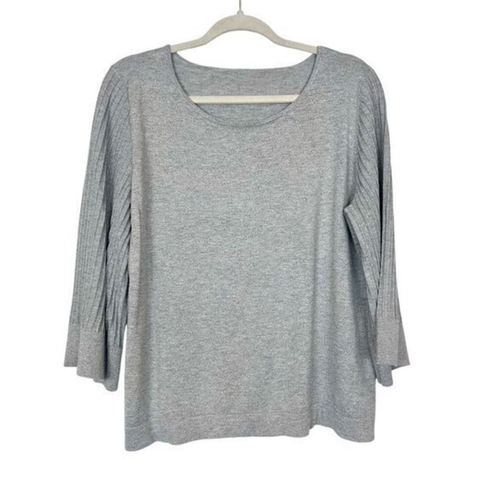Talbots Sweater Womens XLP Gray Silver Metallic 3/4 Wide Ribbed Sleeve Knit